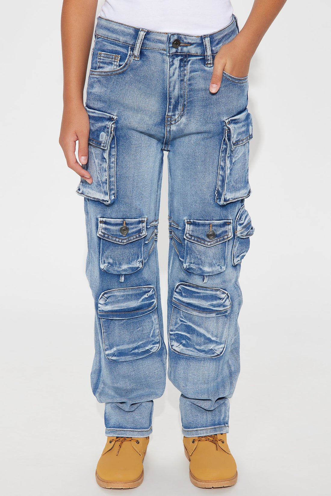 Mini In Other News Straight Leg Cargo Jeans - Medium Wash