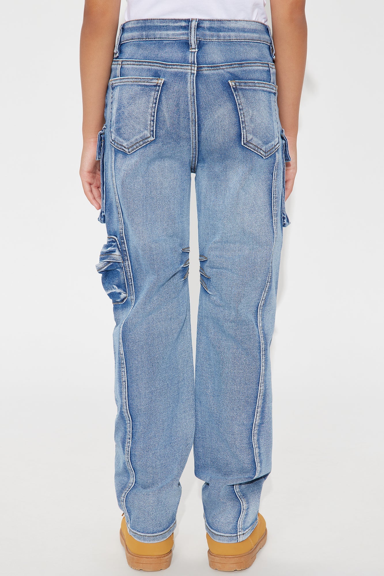 Mini In Other News Straight Leg Cargo Jeans - Medium Wash