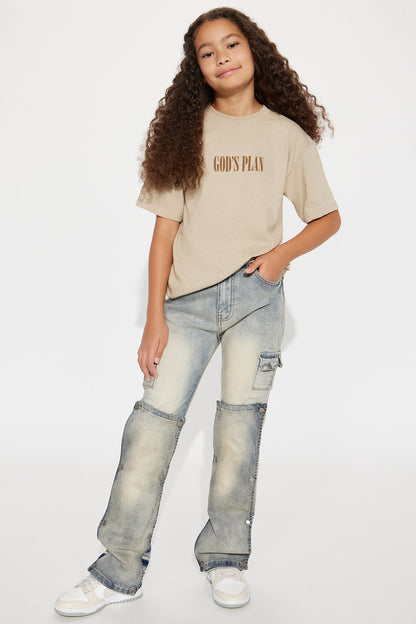 Mini Snap Out Of It Wide Leg Utility Jeans - Medium Wash
