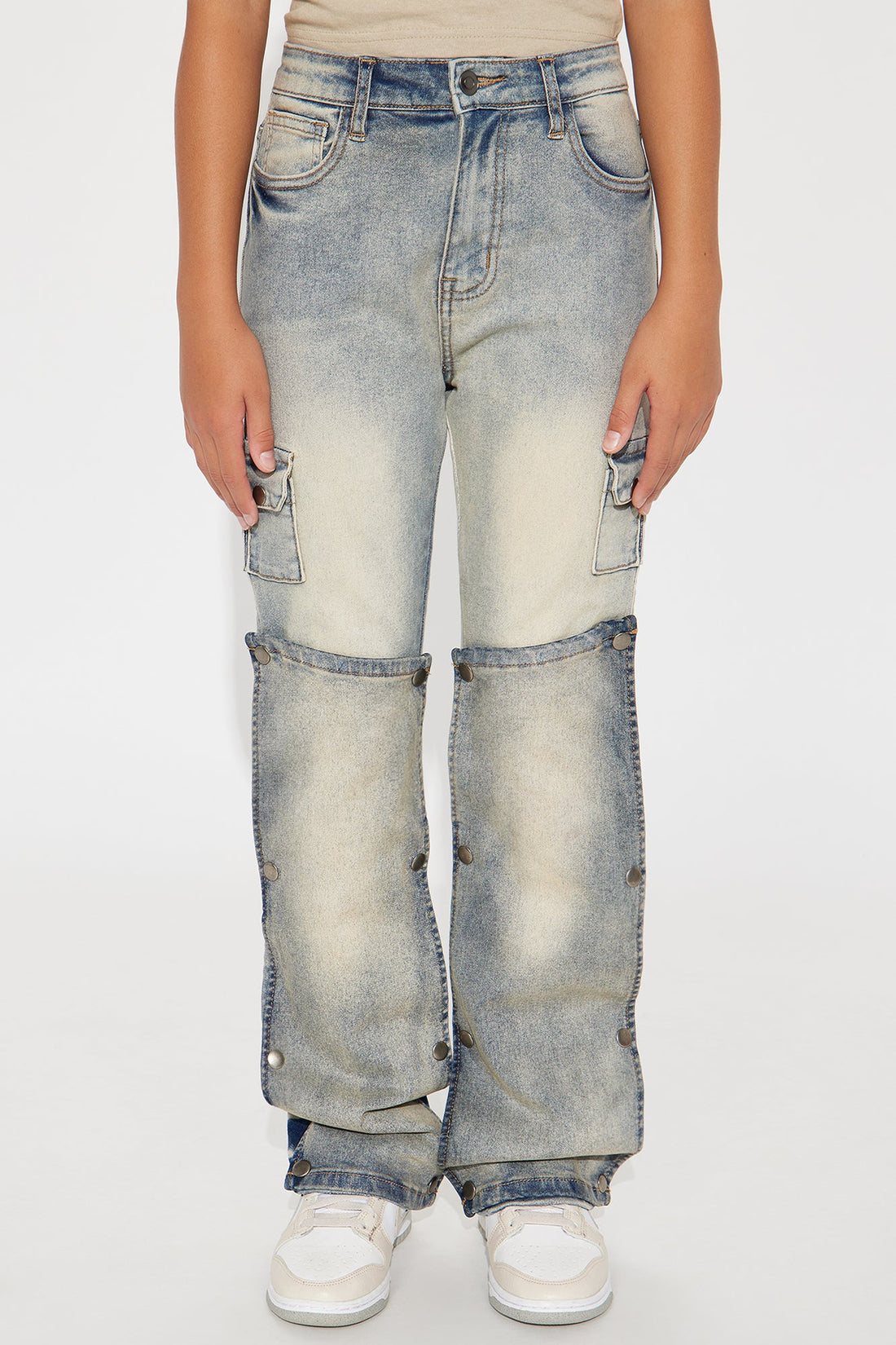Mini Snap Out Of It Wide Leg Utility Jeans - Medium Wash