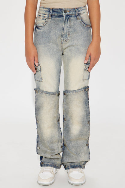 Mini Snap Out Of It Wide Leg Utility Jeans - Medium Wash