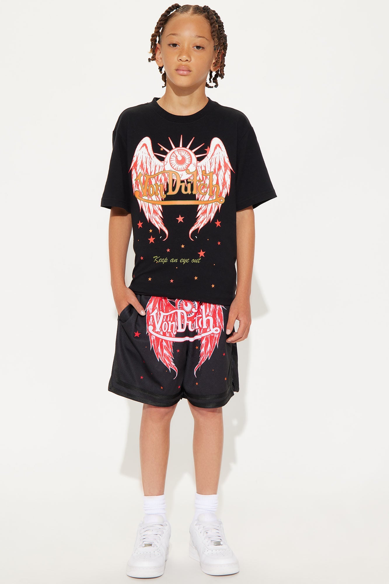 Mini Von Dutch Eyeball Relaxed Drawstring Shorts - Black