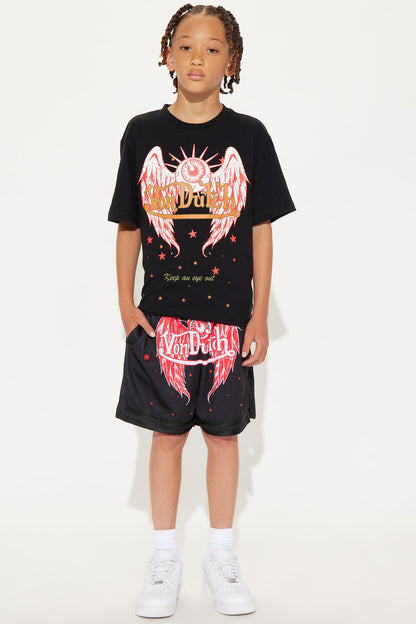 Mini Von Dutch Eyeball Relaxed Drawstring Shorts - Black