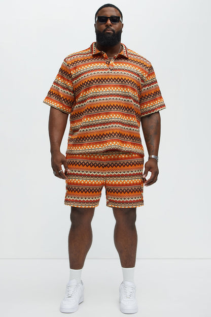 Sunset Short Sleeve Polo - Brown/combo