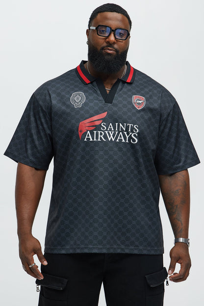 Saints Johnny Collar Soccer Jersey - Black