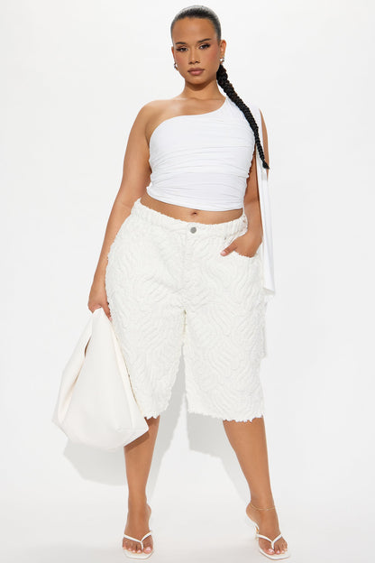Rockaway Textured Denim Jorts - White