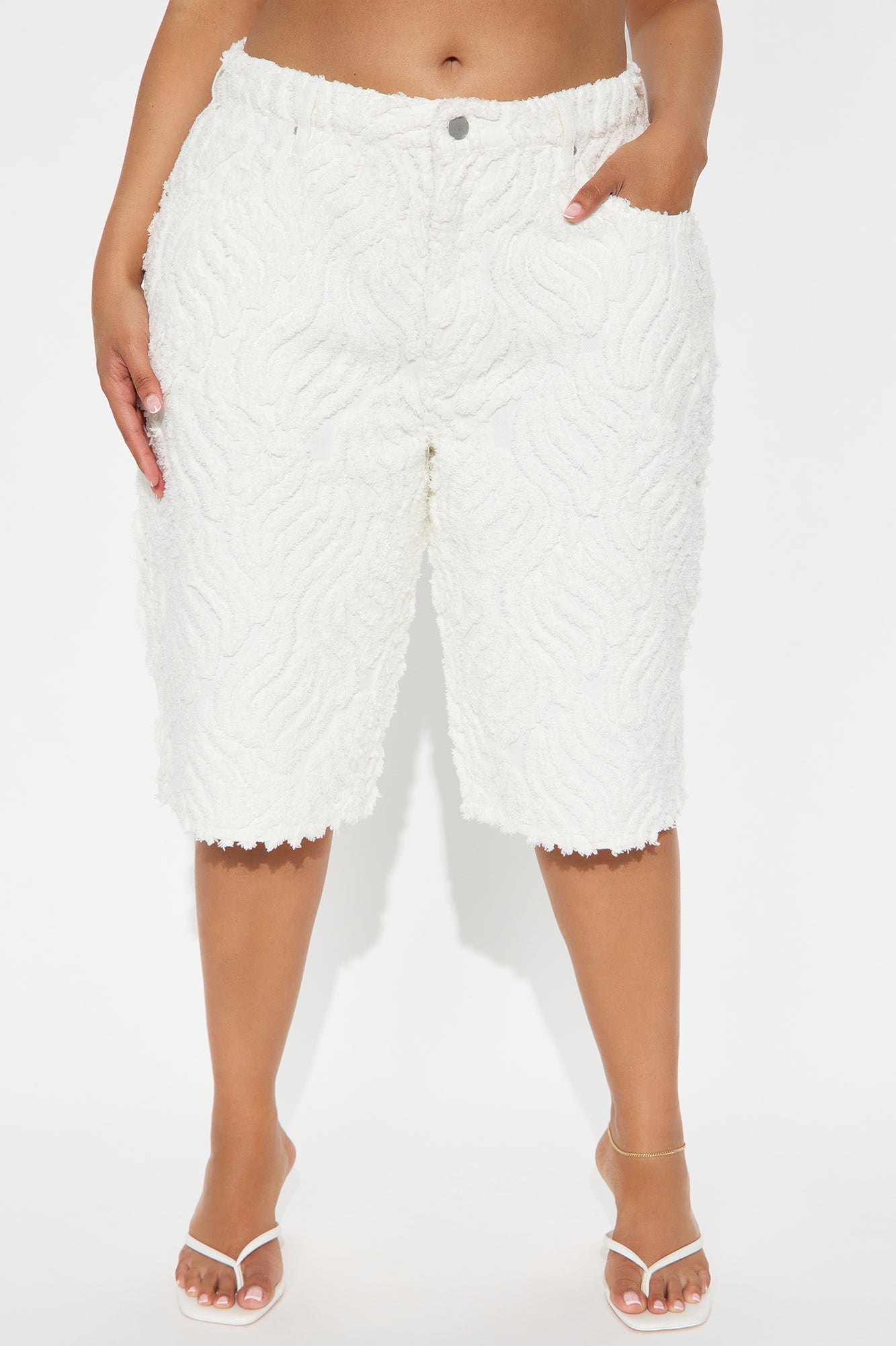 Rockaway Textured Denim Jorts - White