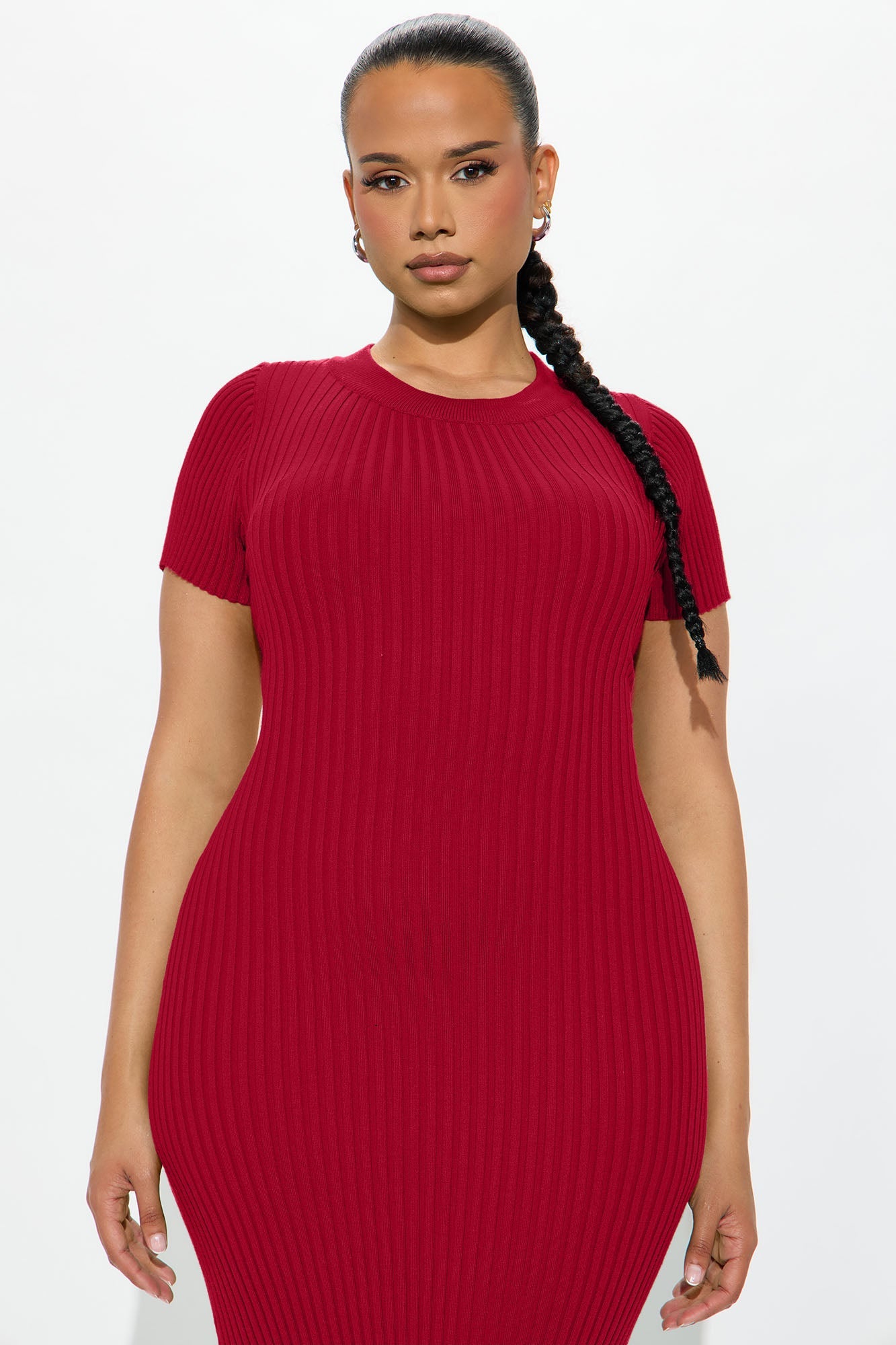 Rare Catch Ribbed Midi Dress - Red