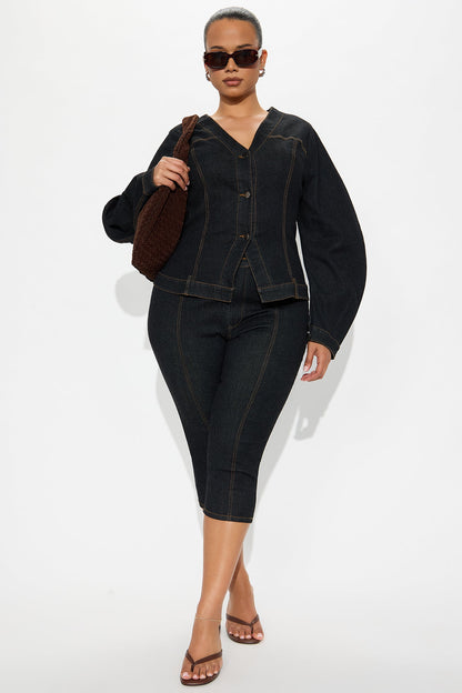Evelyn Denim Capri Set - Dark Wash