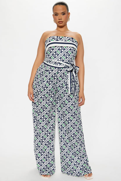 Lisbon Layover Satin Jumpsuit - Navy/combo