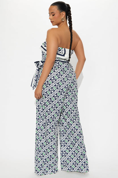 Lisbon Layover Satin Jumpsuit - Navy/combo