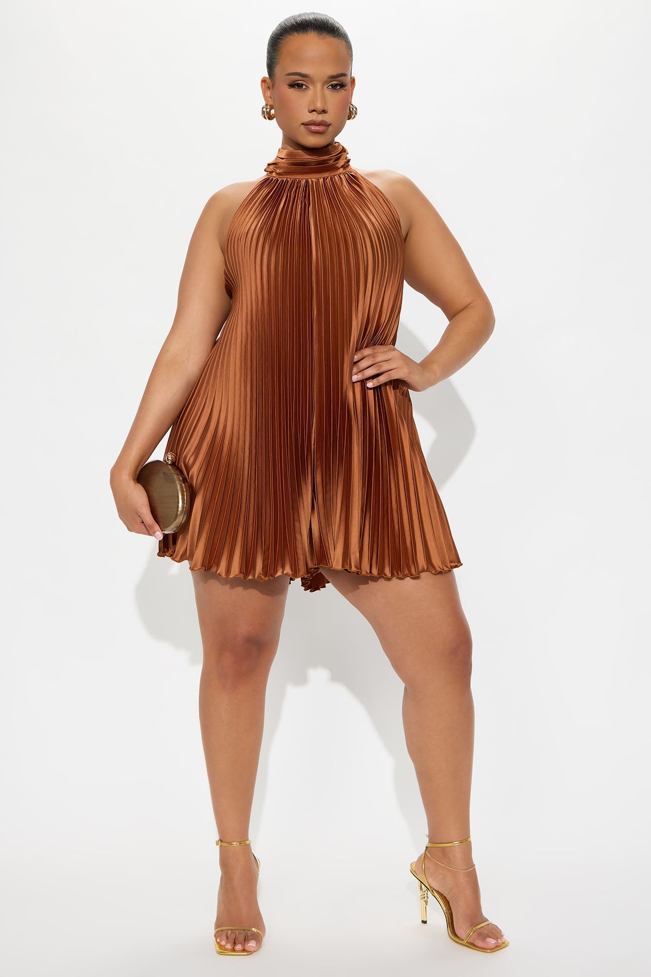 Island Mist Pleated Romper - Cognac