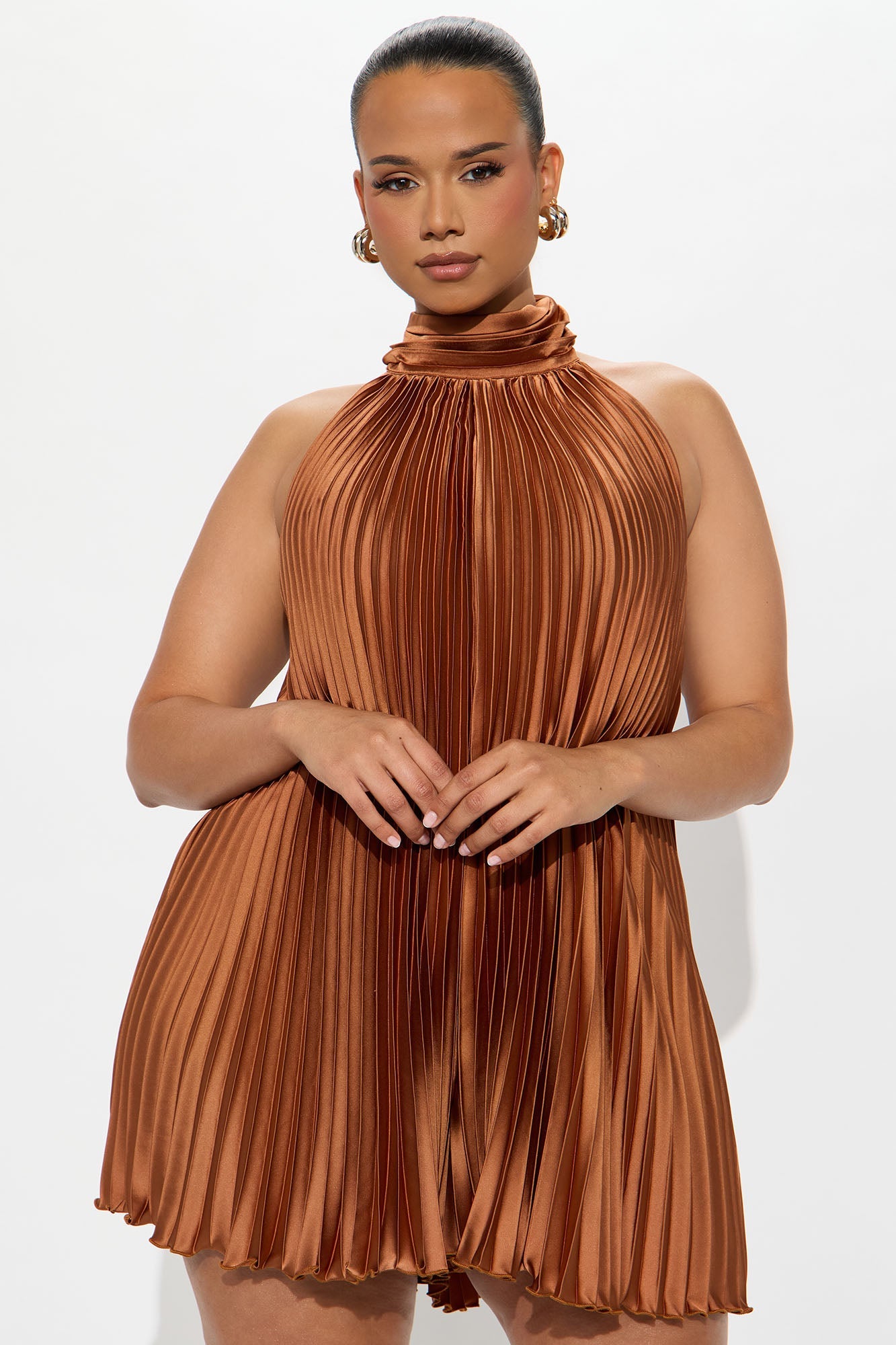 Island Mist Pleated Romper - Cognac