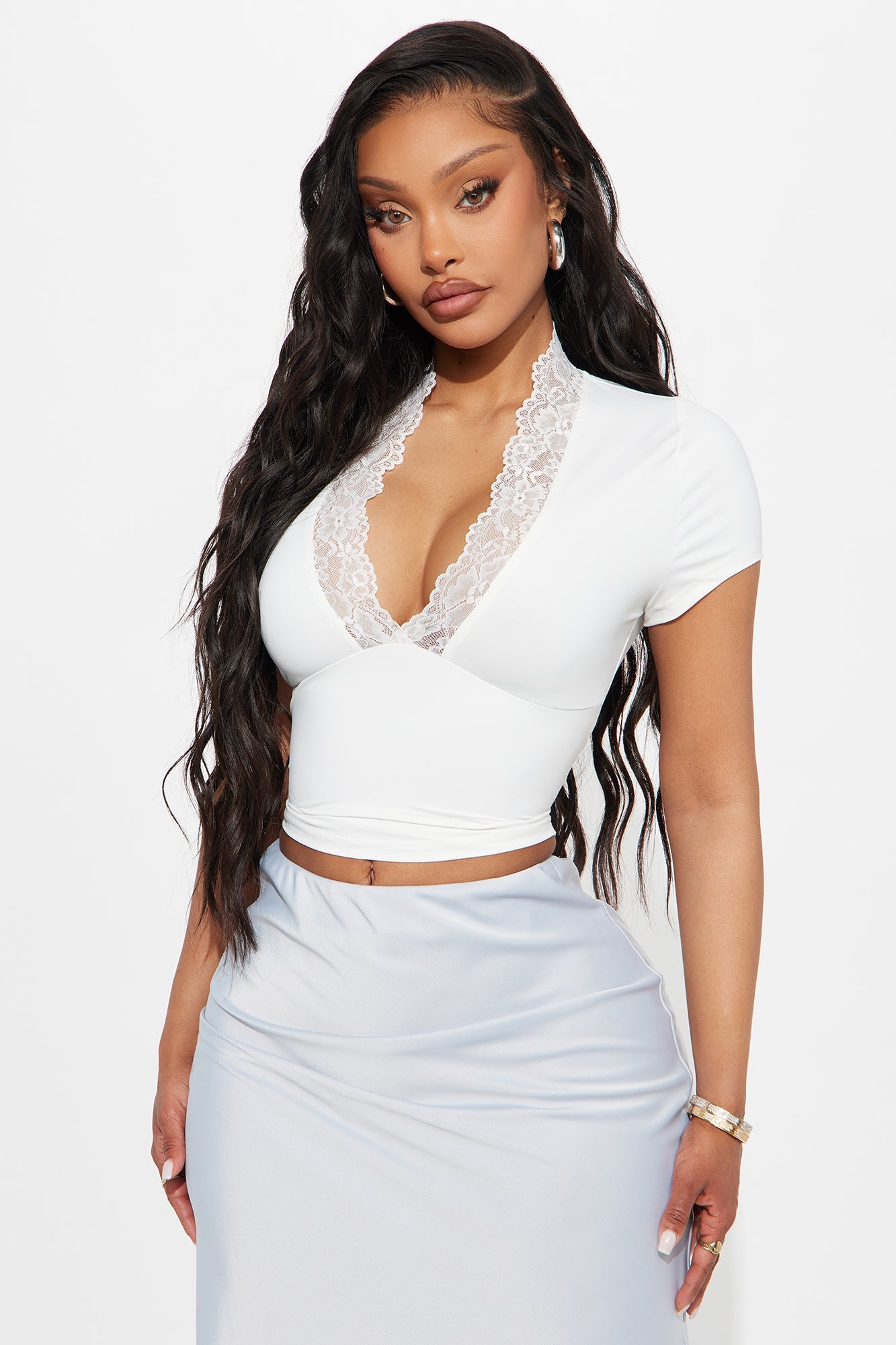 Sarai Lace Short Sleeve Top - White