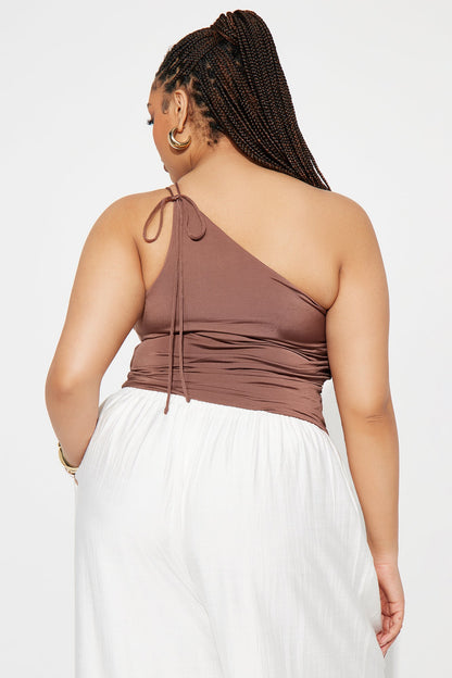 Treasure Hunt Double Lined One Shoulder Top - Chocolate
