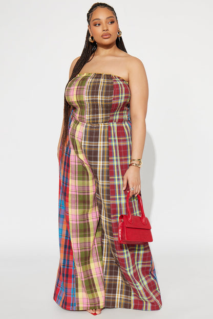 Tossed And Turned Flannel Jumpsuit - Red/combo