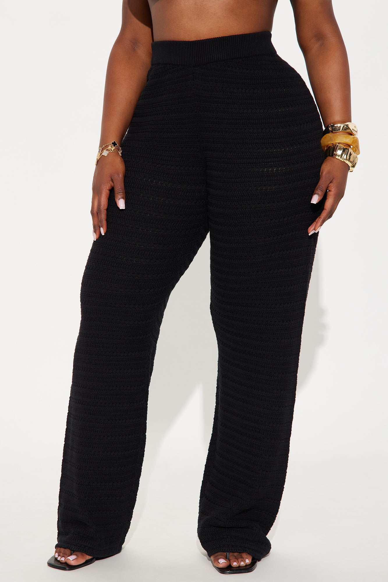 Live In Style Crochet Straight Leg Pant - Black