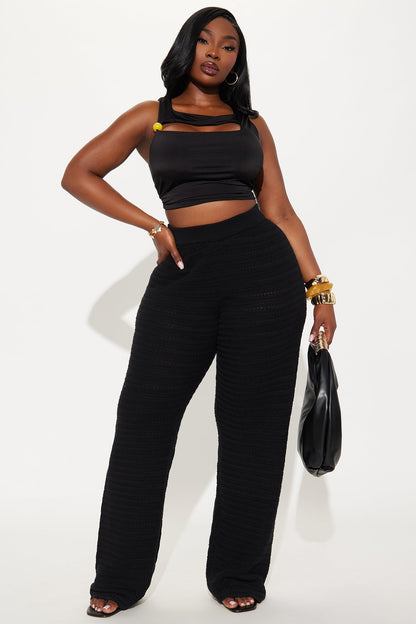 Live In Style Crochet Straight Leg Pant - Black