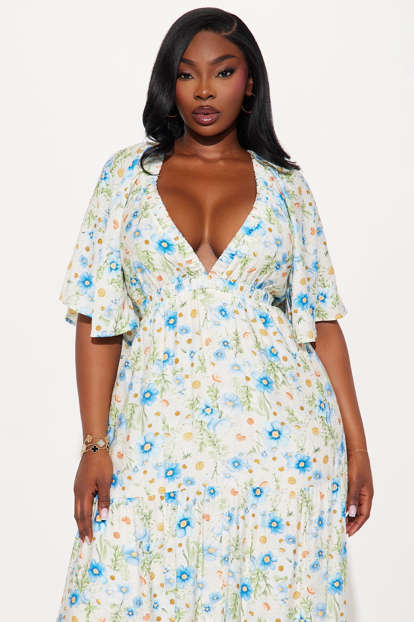 Michelle Floral Challis Maxi Dress - Blue/combo
