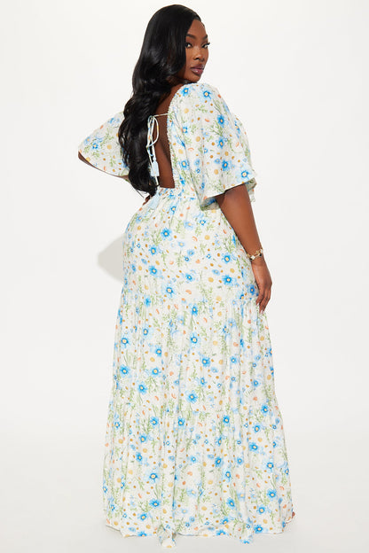 Michelle Floral Challis Maxi Dress - Blue/combo