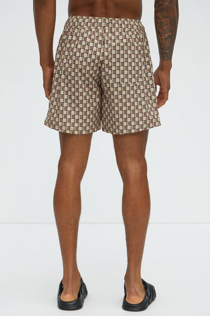 Weave Printed Swim Mid Trunk - Brown Combo