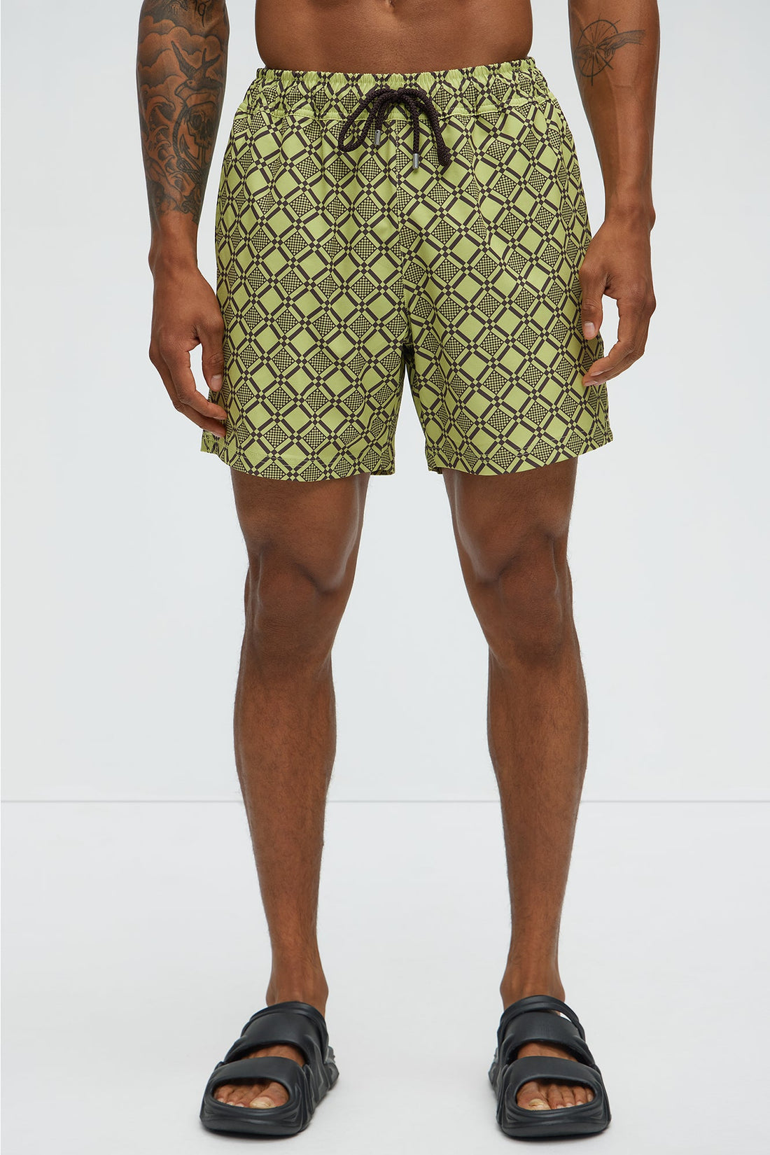 Checkered Mosaic Swim Mid Trunk - Green/combo