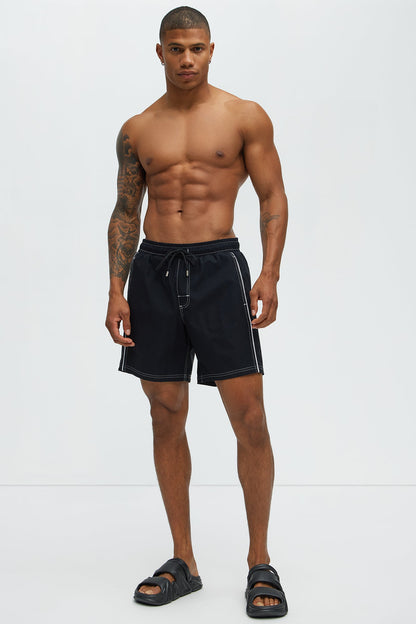 Contrasted Stitch Swim Trunk 7″ - Black