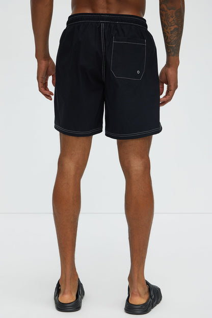 Contrasted Stitch Swim Trunk 7″ - Black