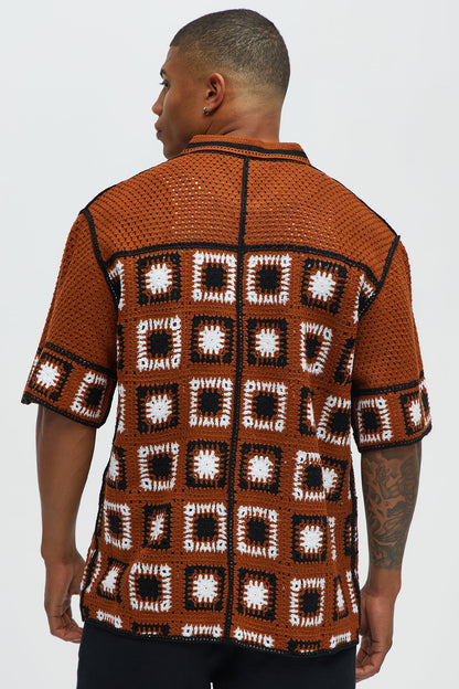 Nixon Button Down Crochet Shirt - Brown Combo