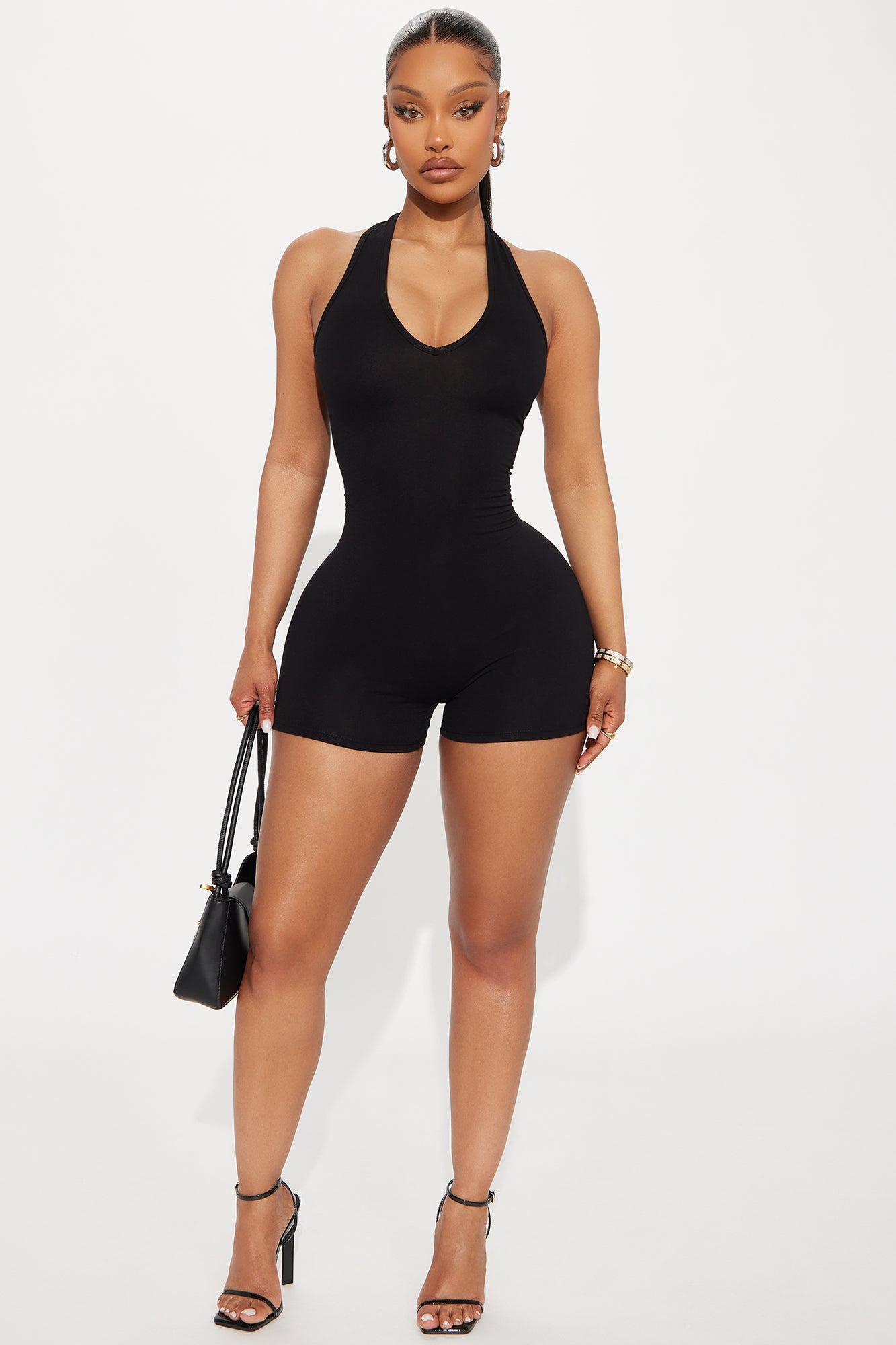Bronwyn Cotton Halter Romper - Black