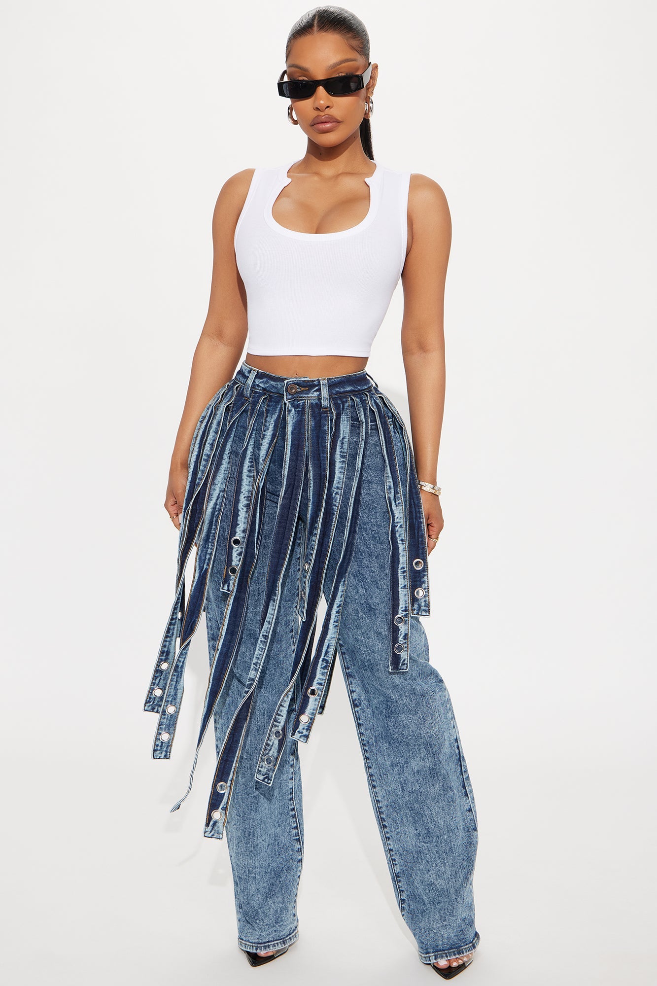 Starlit Soirée Strappy Straight Leg Jeans - Acid Wash Blue