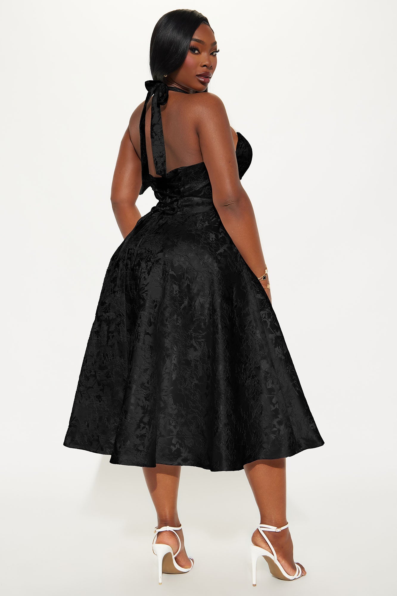 Ellington Jacquard Halter Midi Dress - Black
