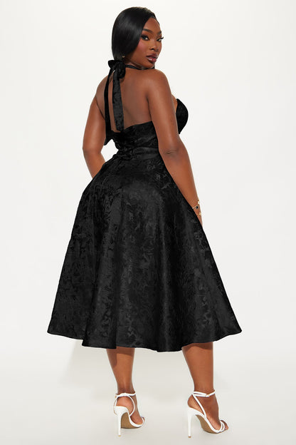Ellington Jacquard Halter Midi Dress - Black