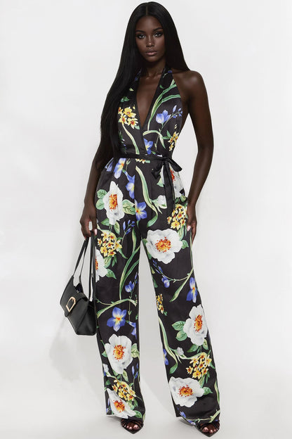 Feeling Uplifted Satin Jumpsuit - Black/combo