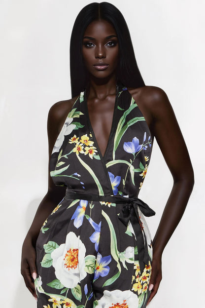 Feeling Uplifted Satin Jumpsuit - Black/combo