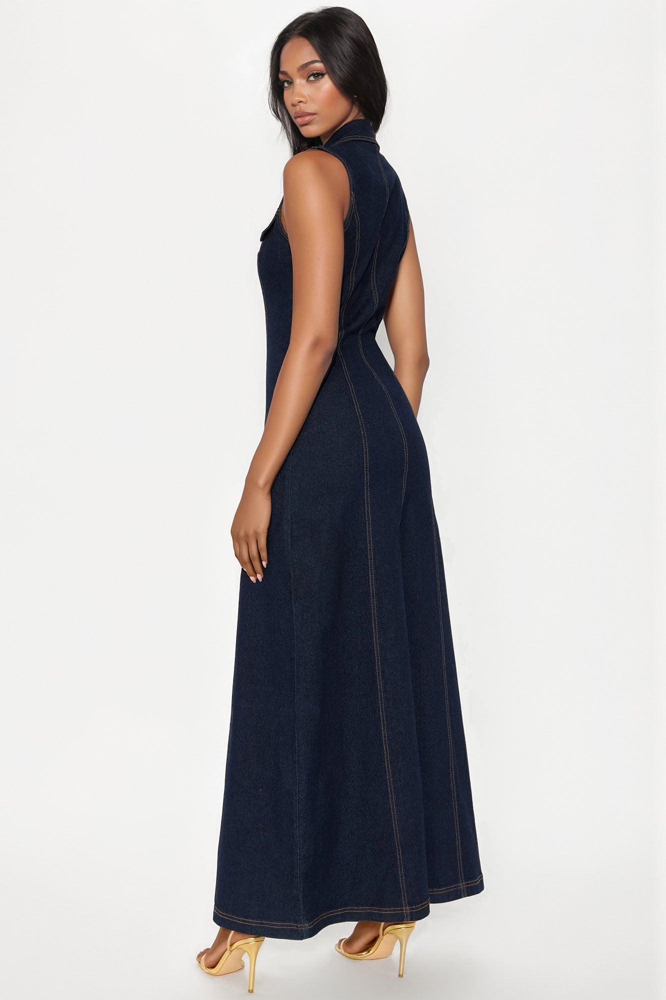 Deandra Denim Stretch Maxi Dress - Dark Denim
