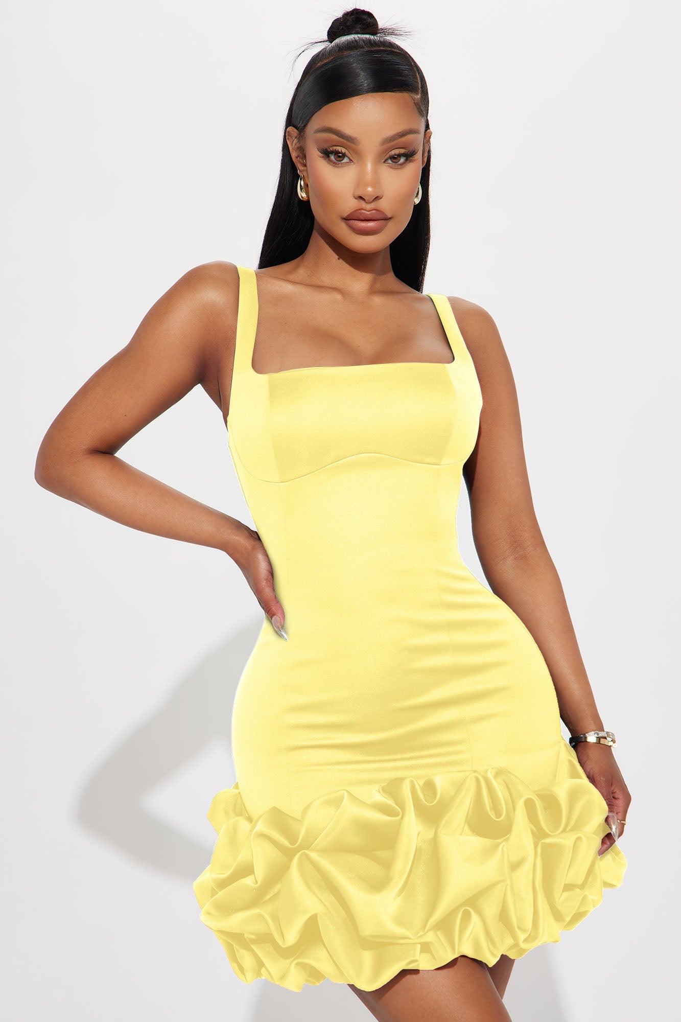 Sienna Satin Mini Dress - Butter Yellow