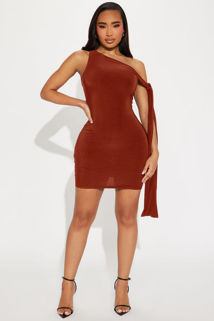 Olympia One Shoulder Mini Dress - Rust