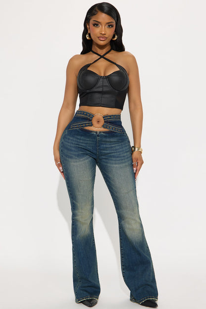 Set The Tone Low Rise Flare Jeans - Medium Wash