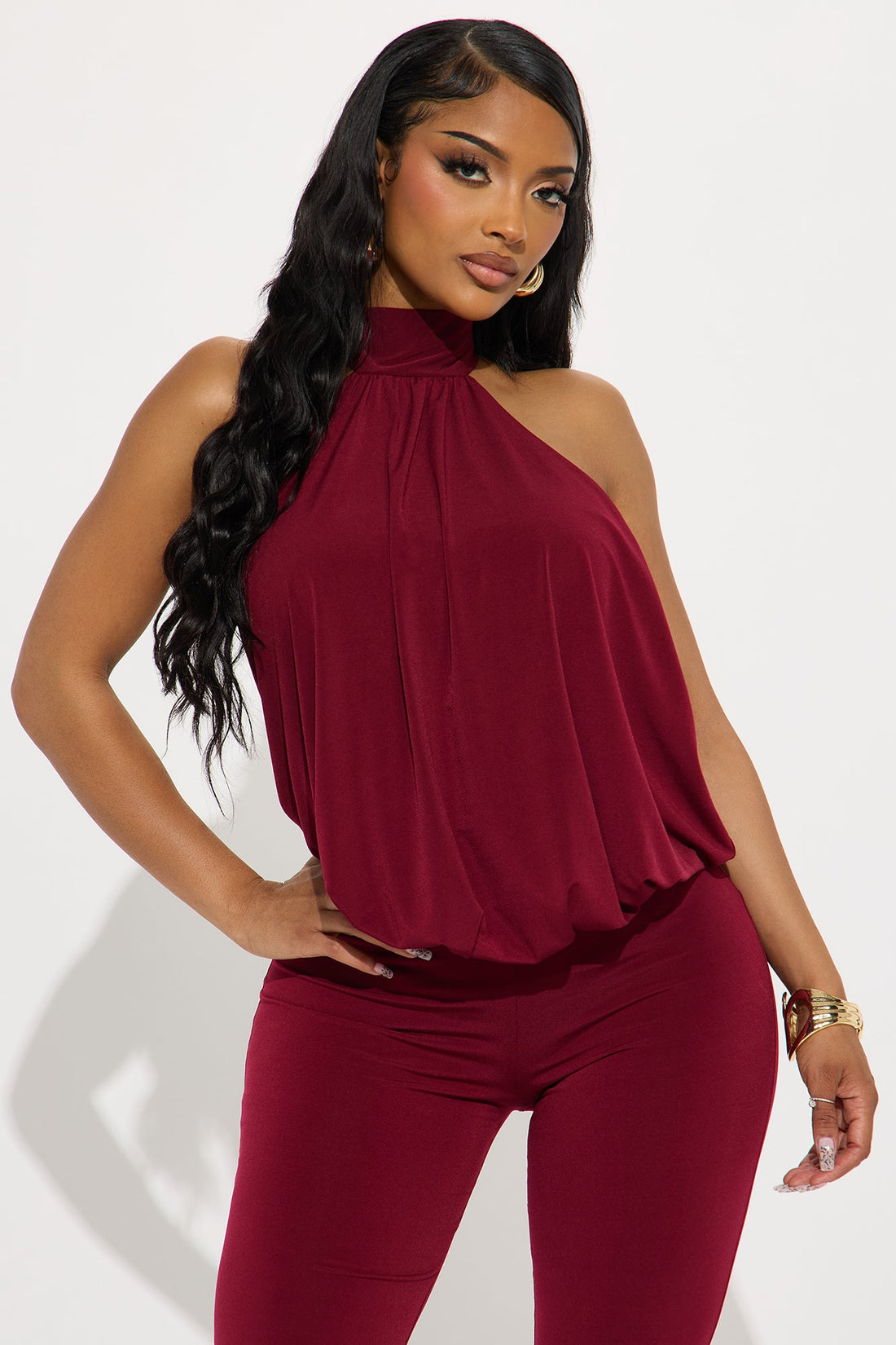 Sweet Escape Halter Jumpsuit - Burgundy
