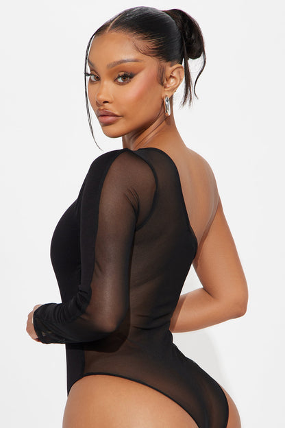 Juniper Long Sleeve One Shoulder Bodysuit - Black