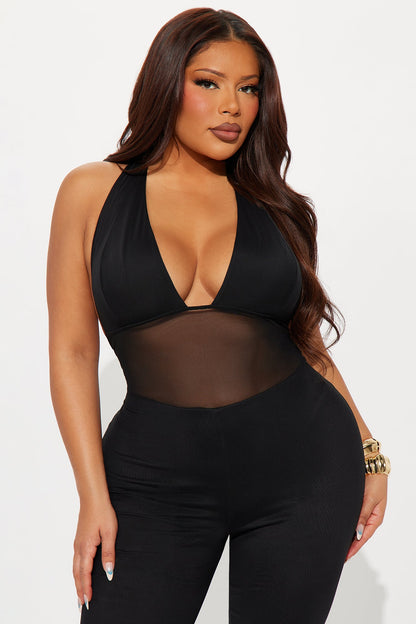 Valentina Mesh Cut Out Jumpsuit - Black
