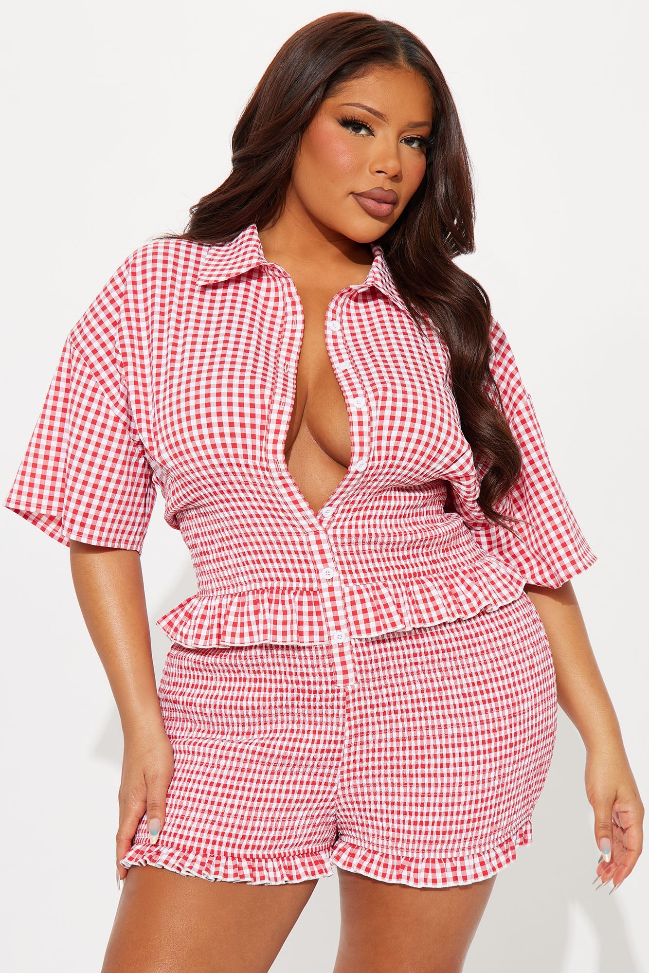 Still In Love Gingham Romper - Red/combo