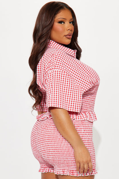 Still In Love Gingham Romper - Red/combo