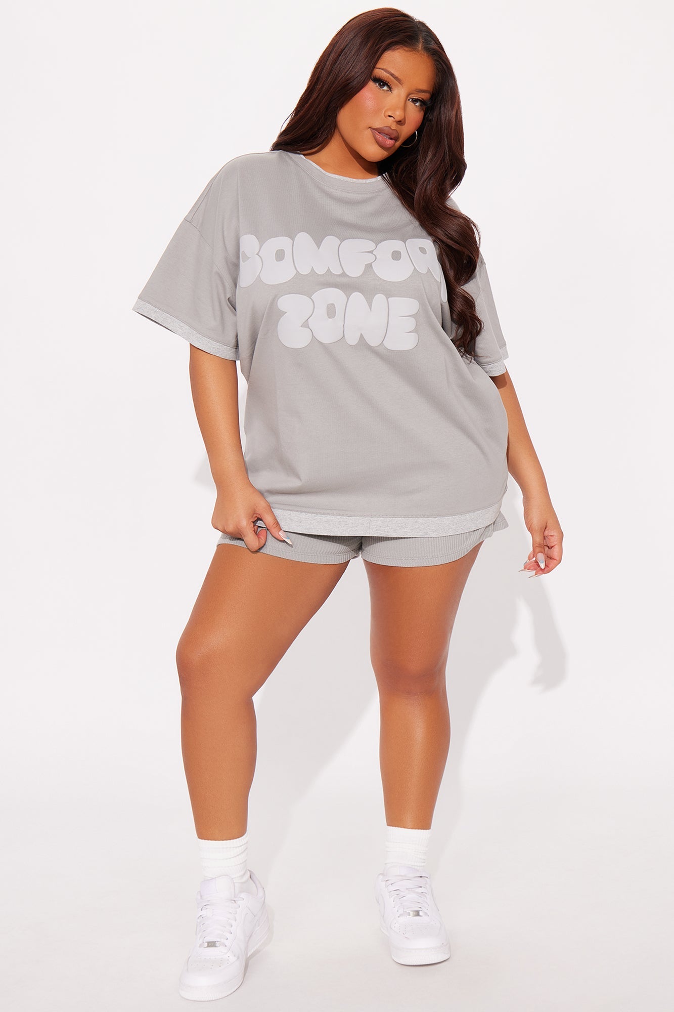 Comfot Zone Oversize T-Shirt Lounge Shorts Set - Grey/combo