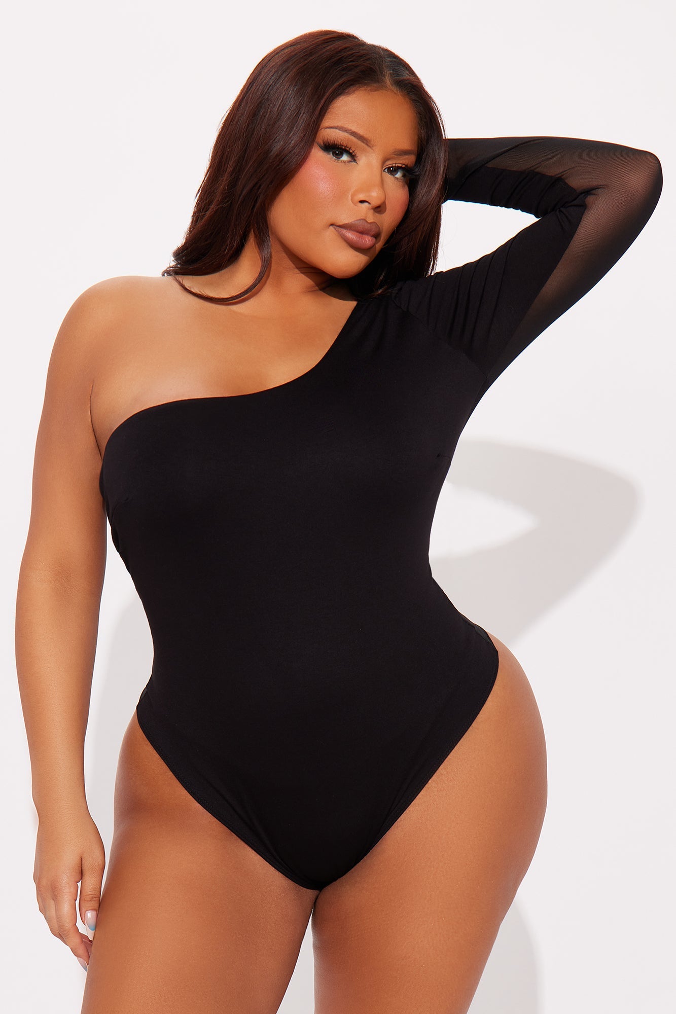 Juniper Long Sleeve One Shoulder Bodysuit - Black