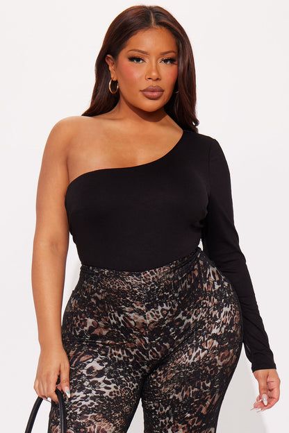Juniper Long Sleeve One Shoulder Bodysuit - Black
