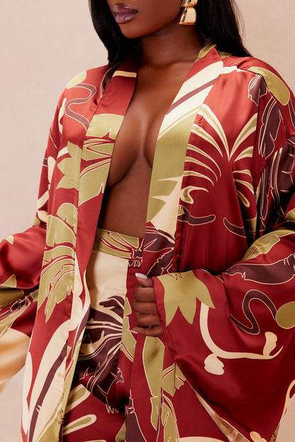 Safira Satin Kimono Pant Set - Rust/combo