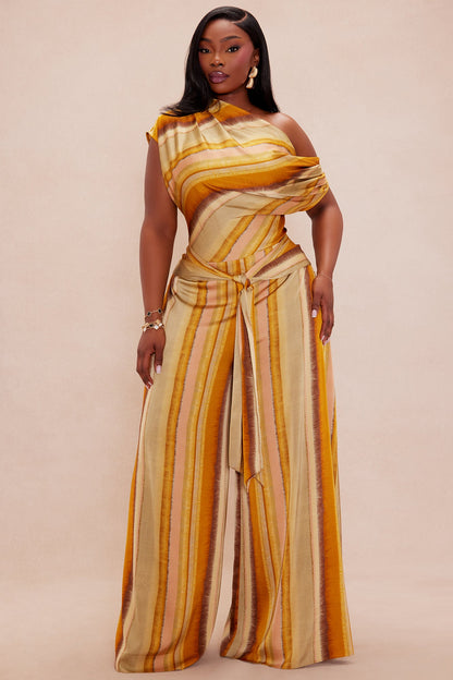 Rhiannon Satin Wide Leg Jumpsuit - Sage/combo