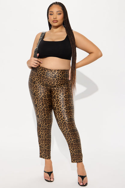 On The Hunt Leopard Faux Leather Cigarette Pant - Brown Combo